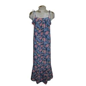 Loft Floral Boho Dress‎ Spaghetti Strap Crisscross Back Tassel Size Petite large